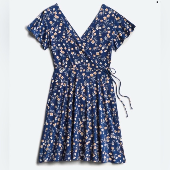 Kaileigh Faux Wrap Dress - Blue with yellow flowers - L - Picture 1 of 3